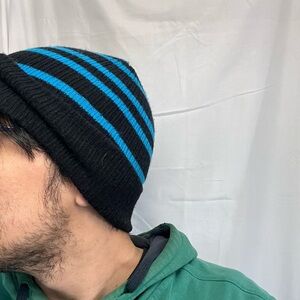Carbon Elements Black and blue striped one size fits all brimmed beanie skater